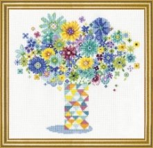 Набір для вишивання хрестиком "Blue Floral Quilt Vase//Ваза з квітами" Design Works