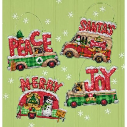 Набор для вышивания крестом "Праздничные грузовички//Holiday Truck Ornaments" DIMENSIONS 70-08974