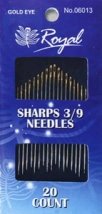 Sharps 3/9 (20шт) Набор длинных игл для шитья с золотым ушком Royal (Япония)