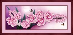 Набір для малювання камінцями 5D (часткова викладка на холсті) "Рожеві квіти" LasKo