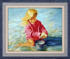 Наборы для рисования камнями 5D (частичная выкладка на холсте) "Девочка у моря" LasKo