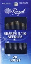 Sharps 5/10 (20шт) Набор длинных игл для шитья с золотым ушком Royal (Япония)
