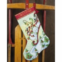 Набор для вышивания крестом "Снеговики на санях//Sledding Snowmen Stocking" DIMENSIONS 70-08853