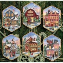 Набор для вышивания крестом "Рождественские украшения деревня//Christmas Village Ornaments" DIMENSIONS 08785