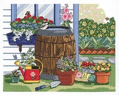 Набор для вышивания крестом "Rain Barrel and Window Box//Дождевая бочка и оконная коробка" Janlynn