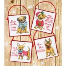 Набір для вишивання хрестиком "Різдвяні щенята//Christmas Pups Ornaments" DIMENSIONS 70-08972