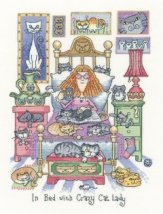 Набір для вишивання хрестиком "У ліжку з Crazy Cat Lady//In Bed with Crazy Cat Lady" Heritage Crafts