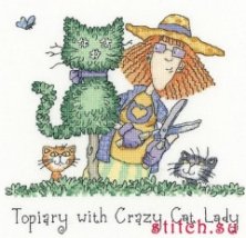 Схема для вышивания крестом "Стрижка кустов//Topiary with Crazy Cat Lady" Heritage Crafts