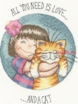 Схема для вишивання хрестиком "Все що тобі потрібно це кохання і кіт//All You Need is Love and a Cat" Heritage Crafts