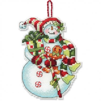 Набір для вишивання хрестиком "Прикраса Сніговик із солодощами//Snowman with Sweets Ornament" DIMENSIONS 70-08915