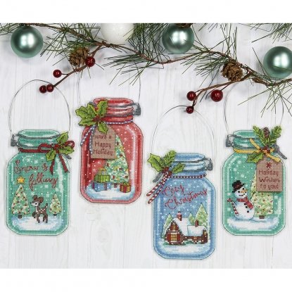 Набір для вишивання хрестиком "Різдвяні баночки//Christmas Jar Ornaments" DIMENSIONS 70-08964
