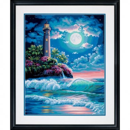 Набір для малювання фарбами по номерам "Маяк в місячному сяйві//Lighthouse in Moonlight" DIMENSIONS