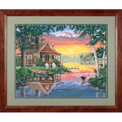 Набір для малювання фарбами по номерам "Будиночок з заходом сонця//Sunset Cabin" DIMENSIONS